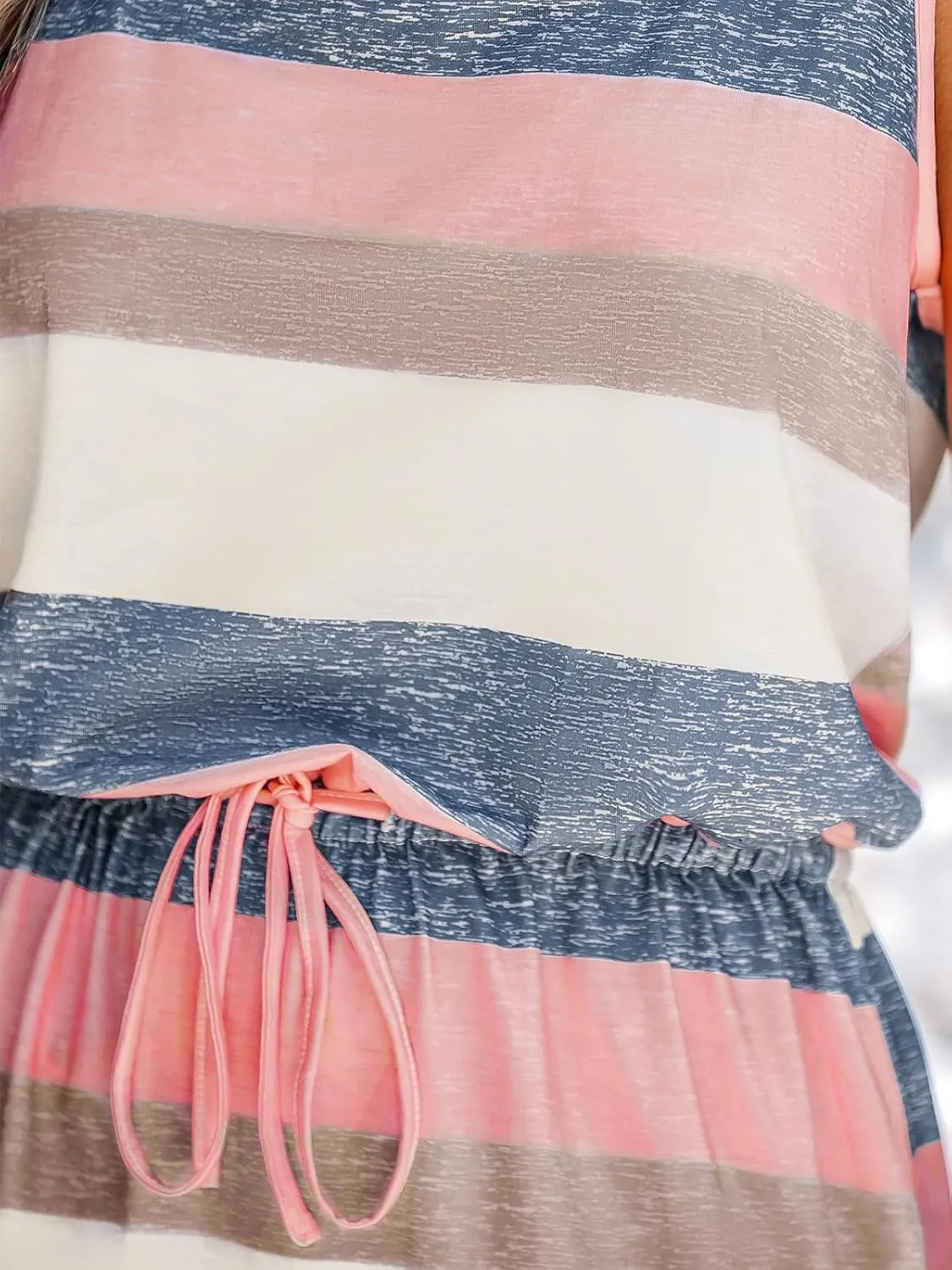 CUPSHE Women Knit Colorblock Stripe Summer Dress Crew Neck Waist Tie Multicolor Casual Sundress Beach Holiday Mini Dress