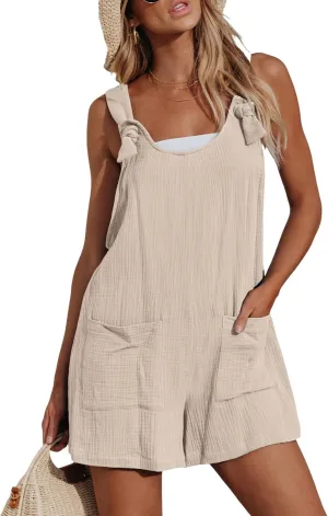 CUPSHE Women's Pinafore Romper Scoop Neck Sleeveless Overall Straight Leg Outfit with Front Patch Pockets Casual Yellow,M