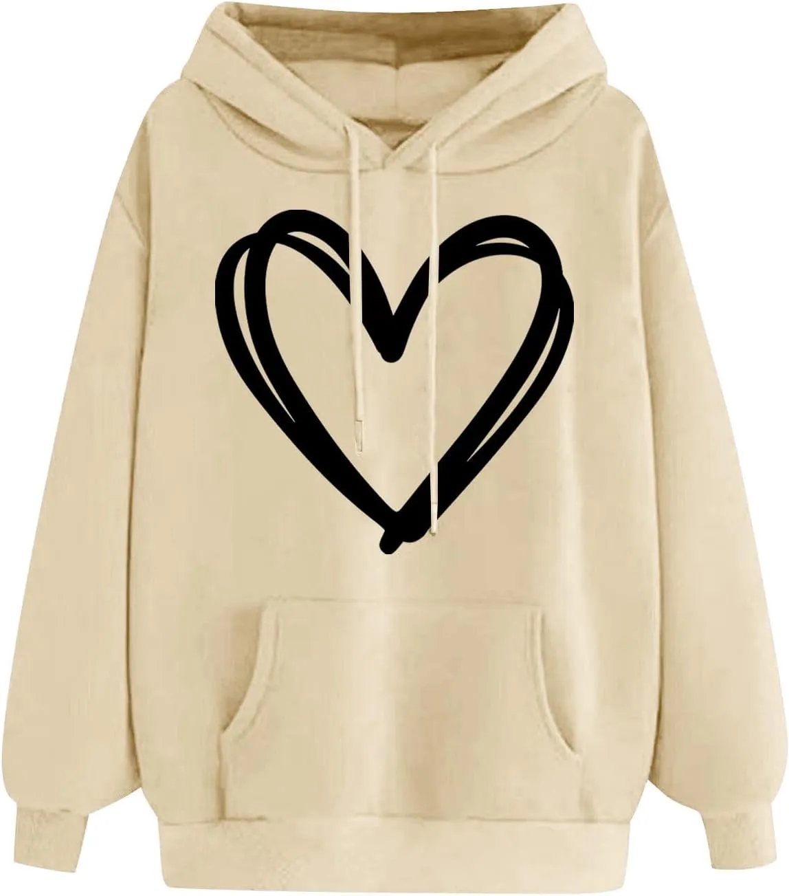 Cute Hooded Sweatshirt For Women 2024 Casual Long Sleeve Heart Graphic Hoodies Loose Comfy Fall Fashion Pullovers