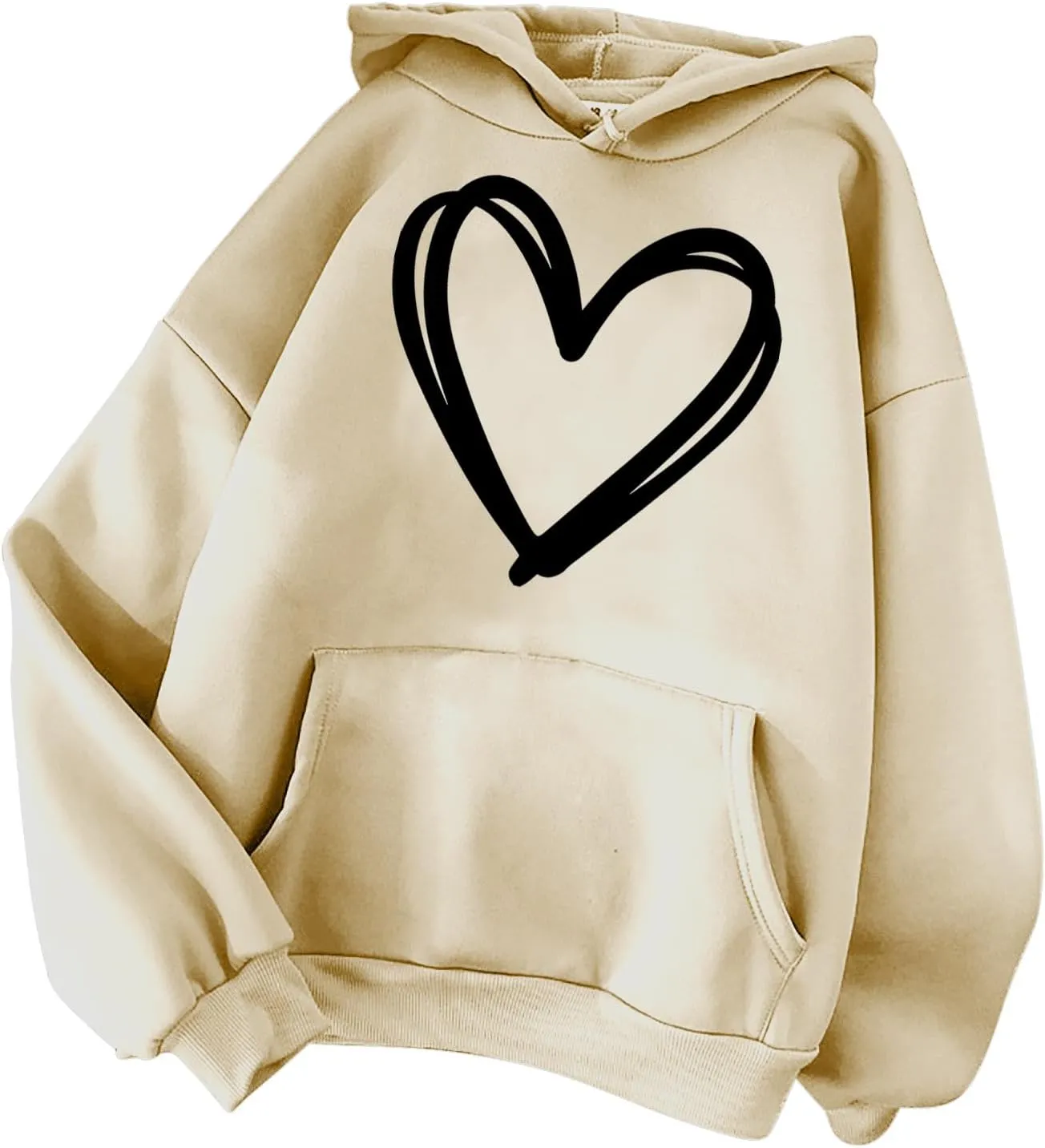 Cute Hooded Sweatshirt For Women 2024 Casual Long Sleeve Heart Graphic Hoodies Loose Comfy Fall Fashion Pullovers
