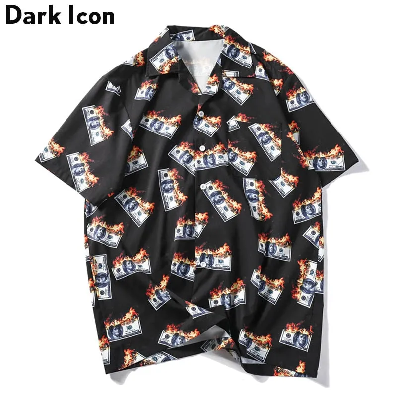 Dark Icon Flame USDollar Shirts Men 2019 Summer Turn-down Collar Shirt #VezzyWorld