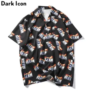 Dark Icon Flame USDollar Shirts Men 2019 Summer Turn-down Collar Shirt #VezzyWorld