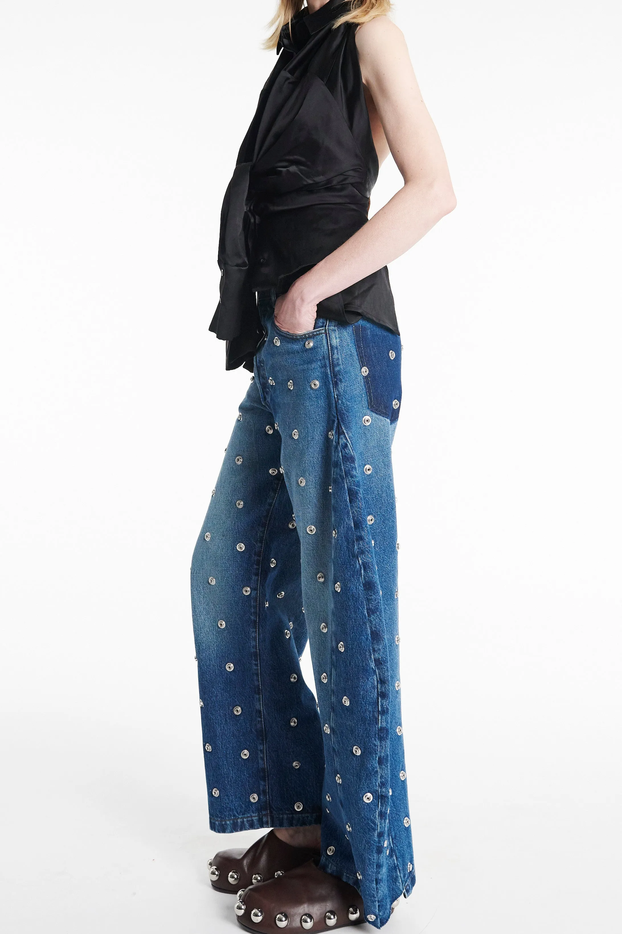 Deconstructed Shirt Halterneck Top Black
