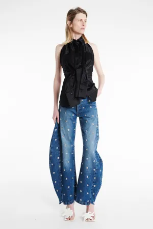 Deconstructed Shirt Halterneck Top Black
