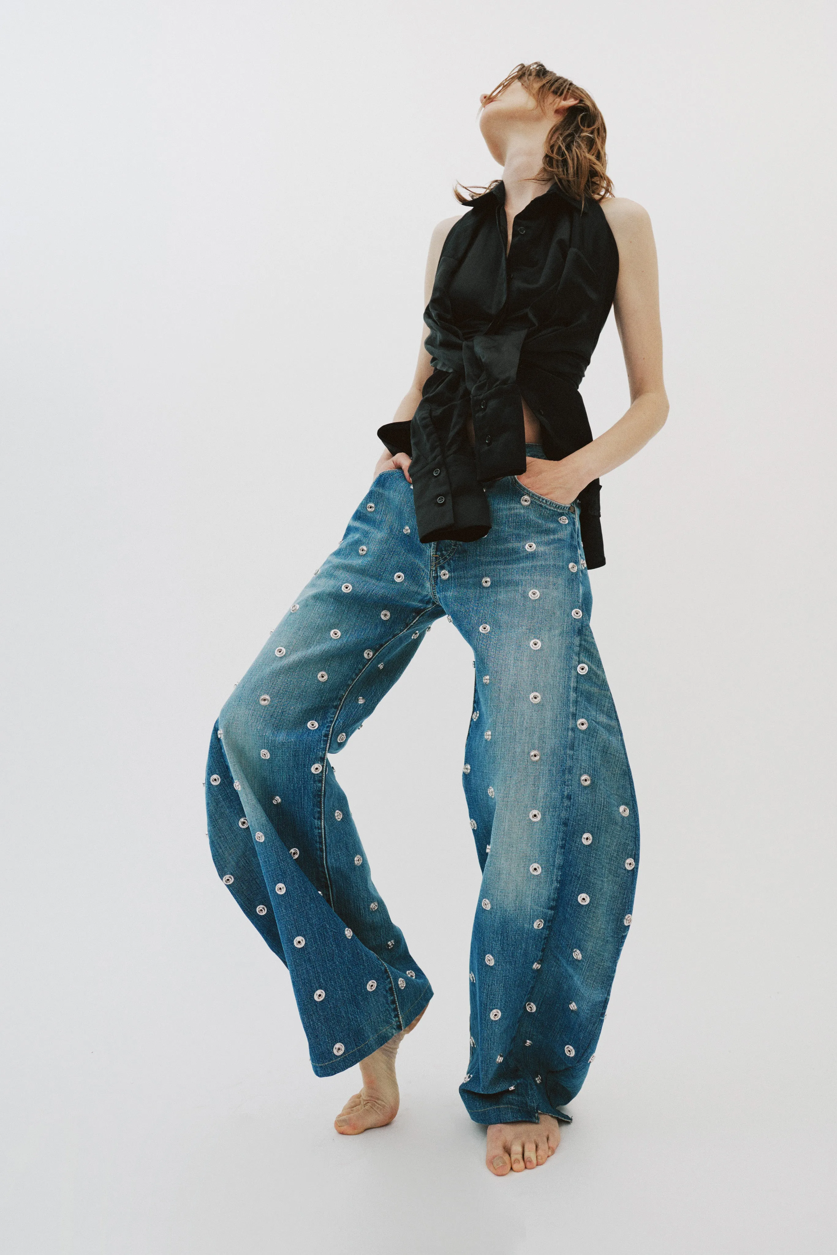Deconstructed Shirt Halterneck Top Black