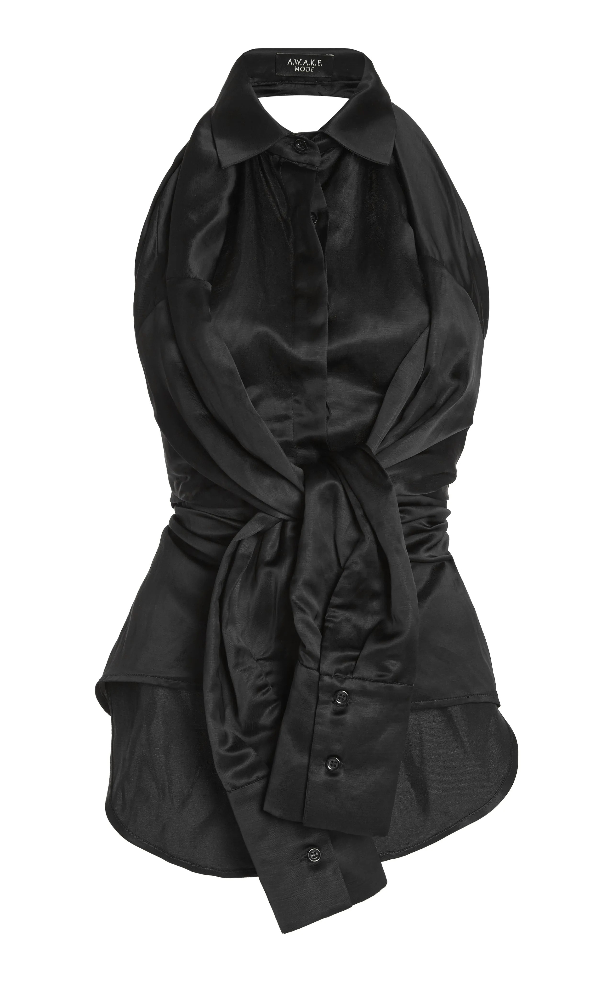 Deconstructed Shirt Halterneck Top Black