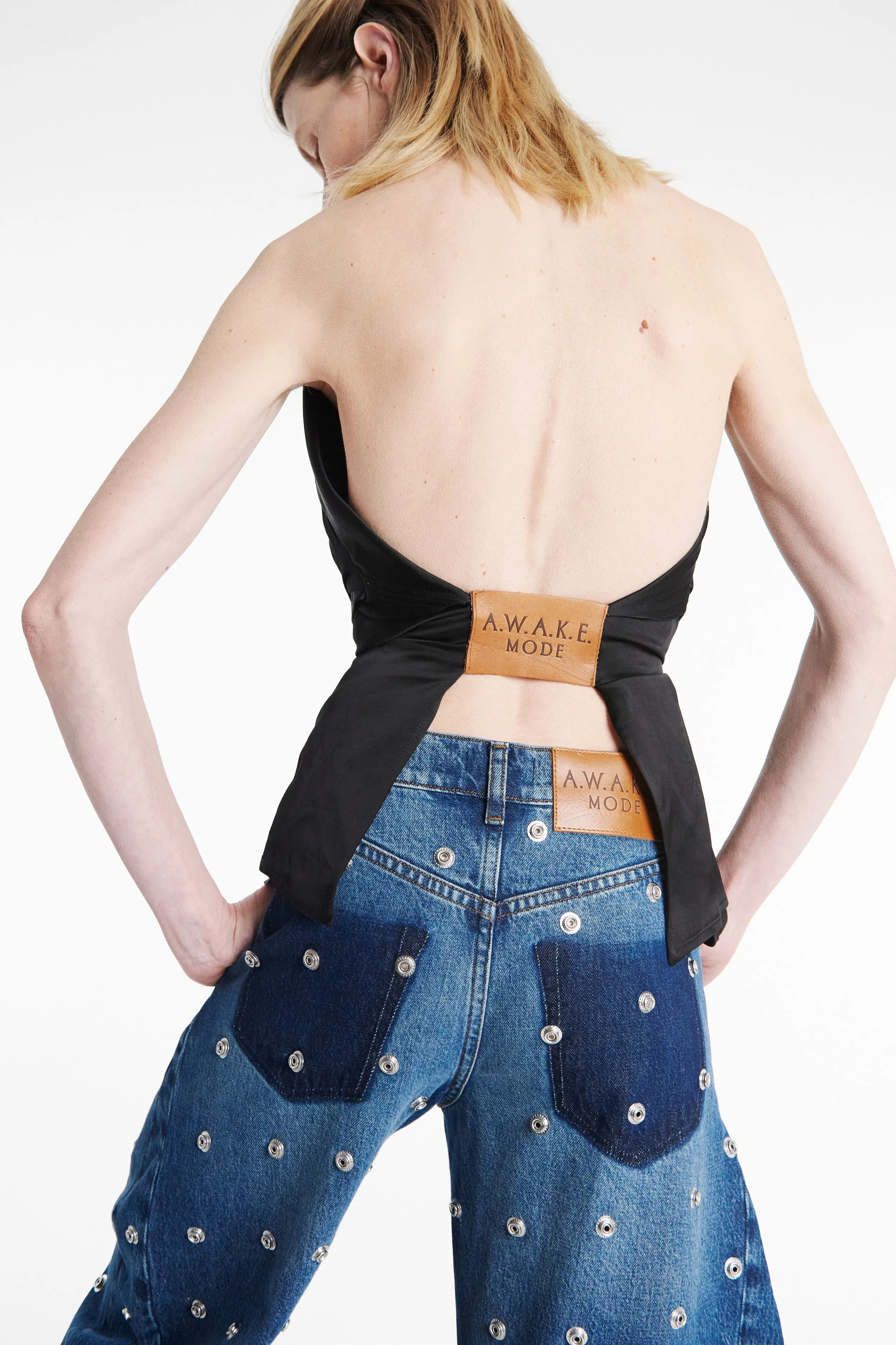 Deconstructed Shirt Halterneck Top Black