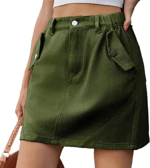 Denim Skirt for Women Cute Vintage Belt Loop Casual Jean Skirt Retro Y2K Elastic High Waisted Skirts