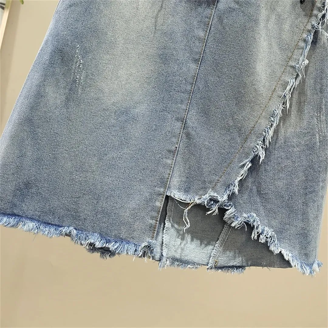 Denim Skirt Spring/Summer Elegant Irregular Jeans Skirt Women High Waisted A-Line Mid Length Skirt