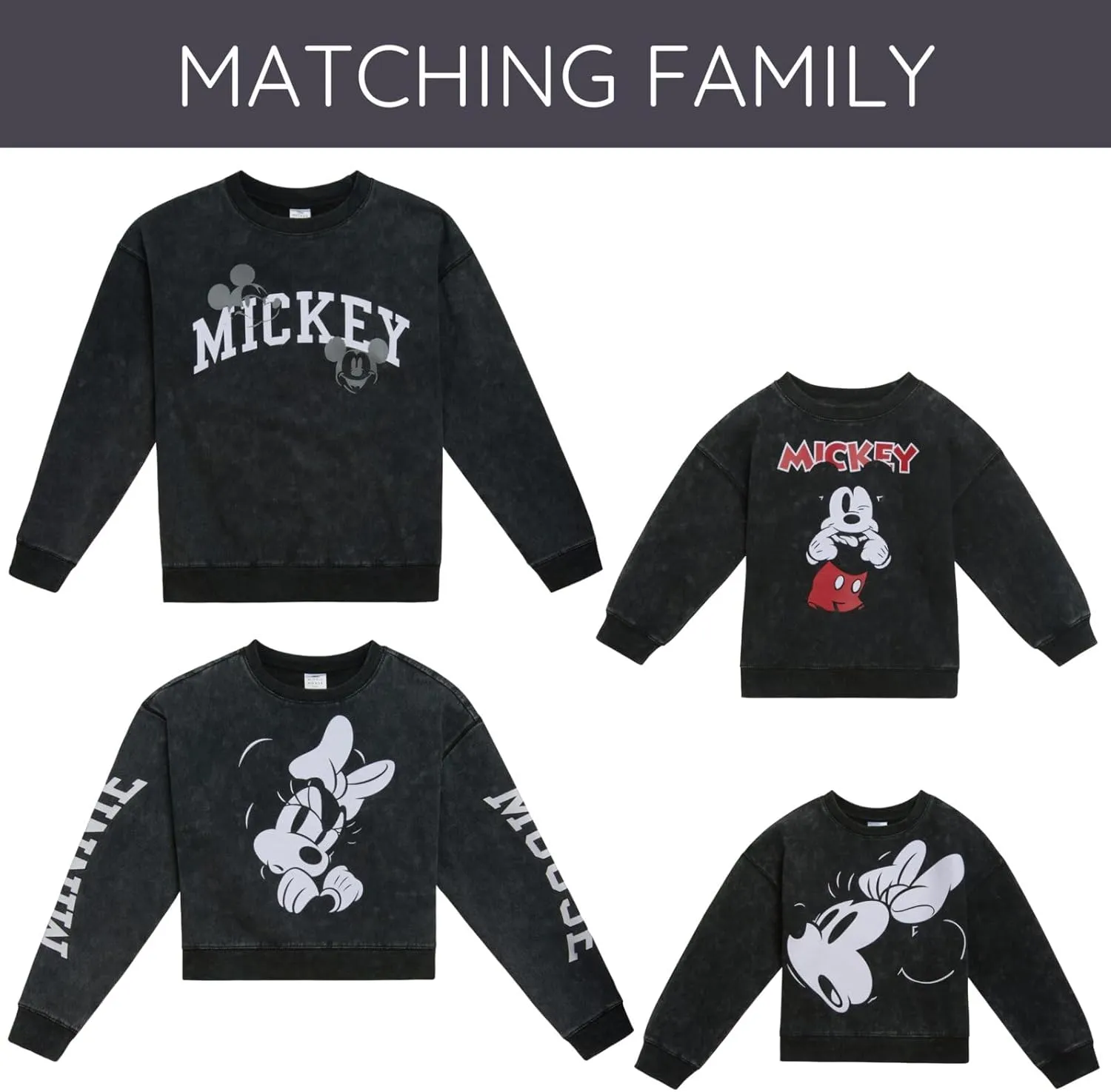 Disney Minnie Mouse Mickey Mouse French Terry Oversized Matching Family Sweatshirt Toddler to Adult Sizes (2T - 2XL)