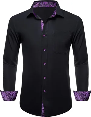 Dubulle Solid Mens Dress Shirt Satin Long Sleeve Business Casual Button Down Shirt with Pocket for Men