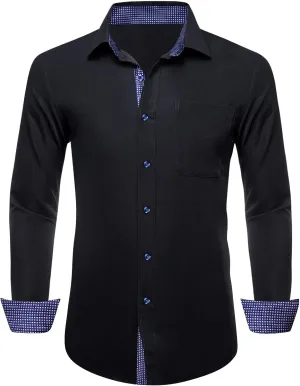 Dubulle Solid Mens Dress Shirt Satin Long Sleeve Business Casual Button Down Shirt with Pocket for Men