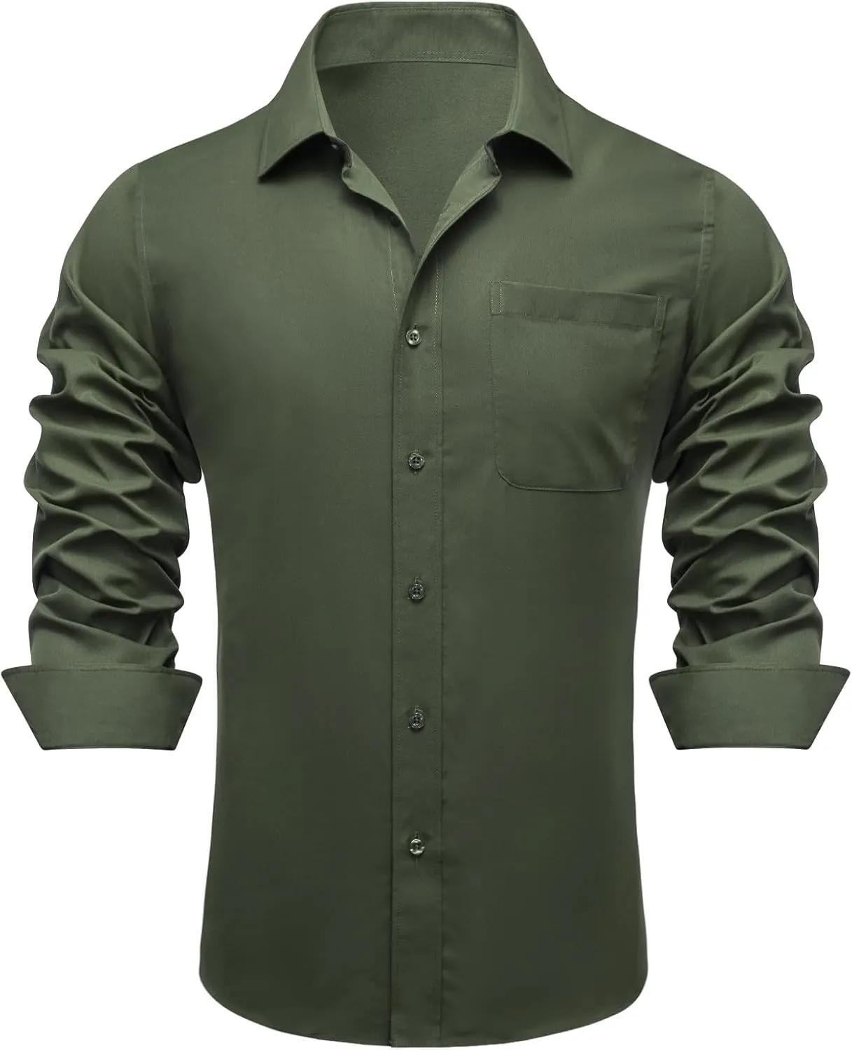 Dubulle Solid Mens Dress Shirt Satin Long Sleeve Business Casual Button Down Shirt with Pocket for Men