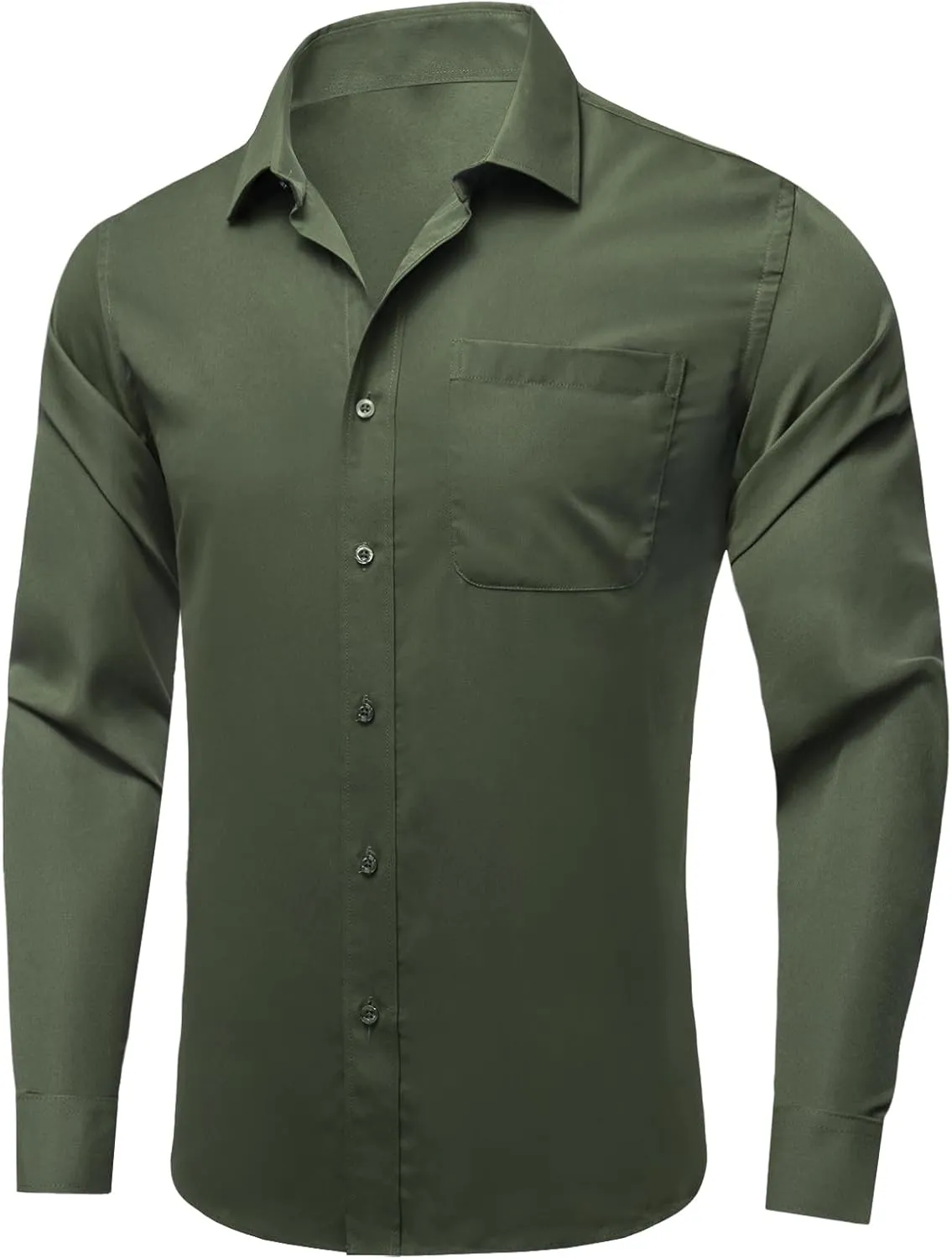 Dubulle Solid Mens Dress Shirt Satin Long Sleeve Business Casual Button Down Shirt with Pocket for Men