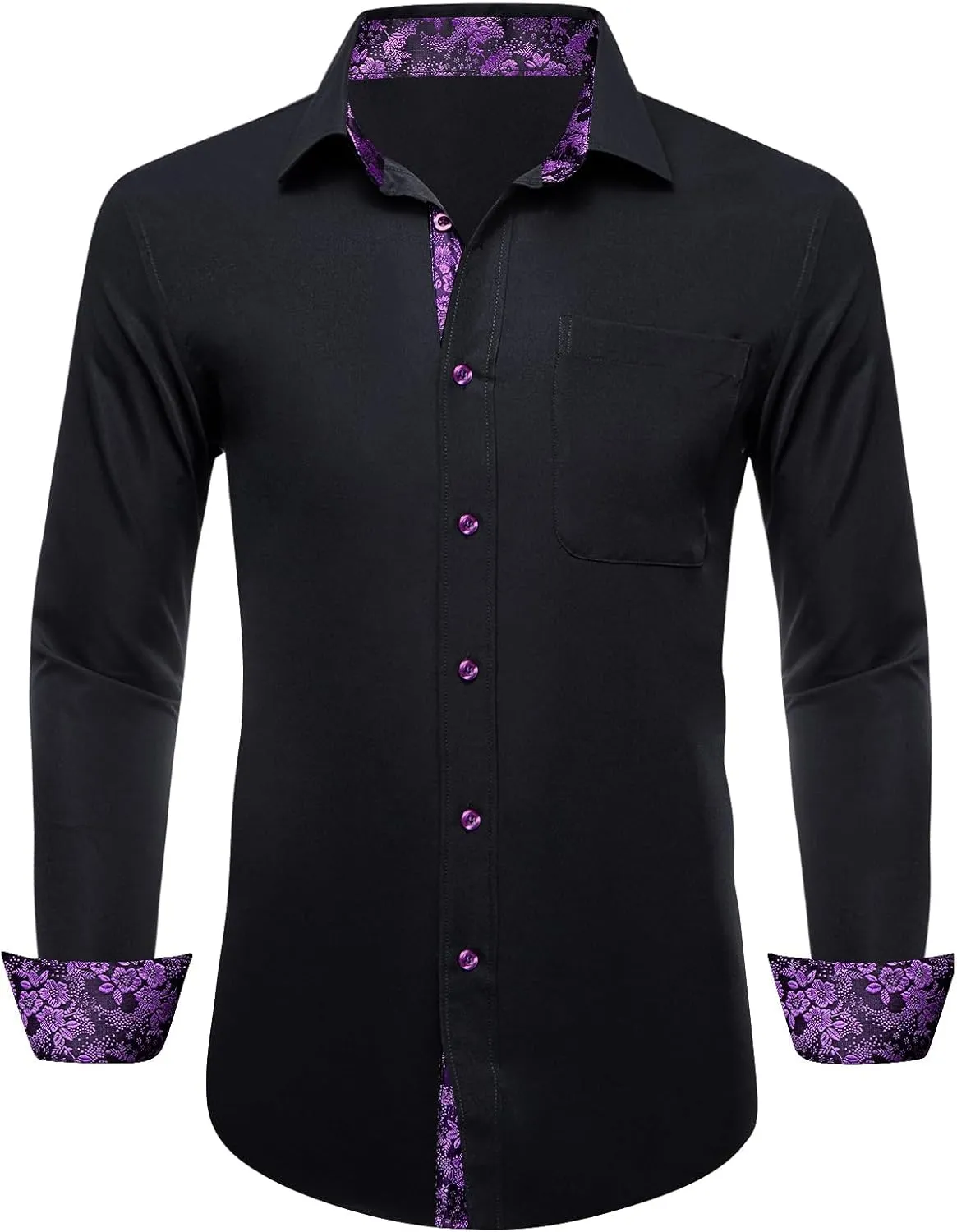 Dubulle Solid Mens Dress Shirt Satin Long Sleeve Business Casual Button Down Shirt with Pocket for Men