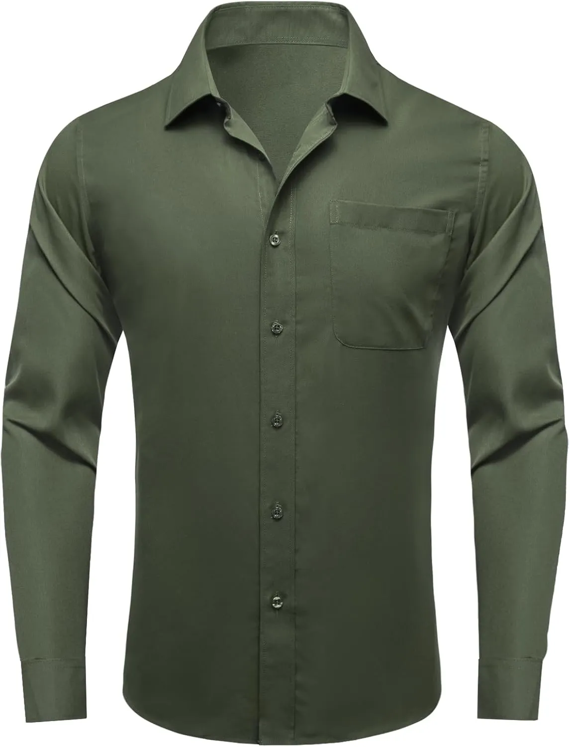 Dubulle Solid Mens Dress Shirt Satin Long Sleeve Business Casual Button Down Shirt with Pocket for Men