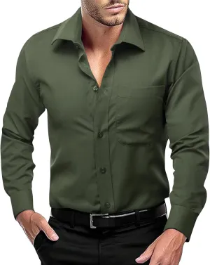 Dubulle Solid Mens Dress Shirt Satin Long Sleeve Business Casual Button Down Shirt with Pocket for Men
