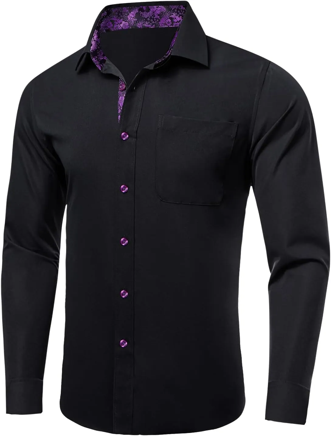Dubulle Solid Mens Dress Shirt Satin Long Sleeve Business Casual Button Down Shirt with Pocket for Men