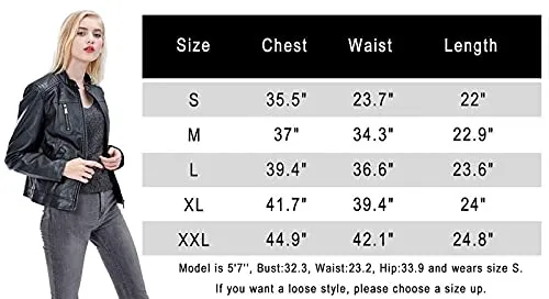 Fahsyee Women's Faux Leather Jackets, Zip Up Motorcycle Short PU Moto Biker Outwear Fitted Slim Coat Black Size M