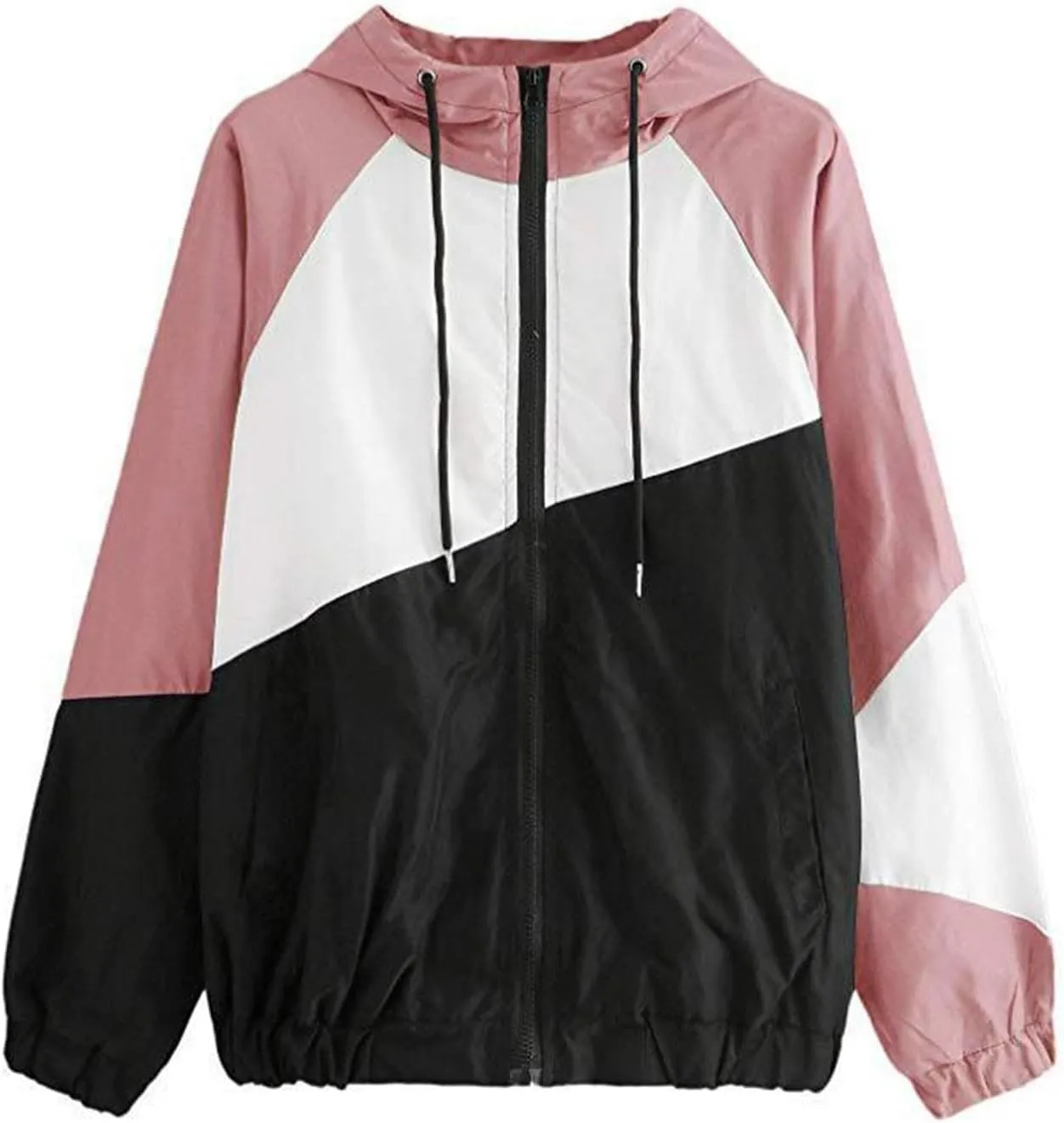 Fall Winter Hoodies Jackets for Women 2024 Zip Up Hoodie Oversized Long Sleeve Tops Color Block Coats with Pockets