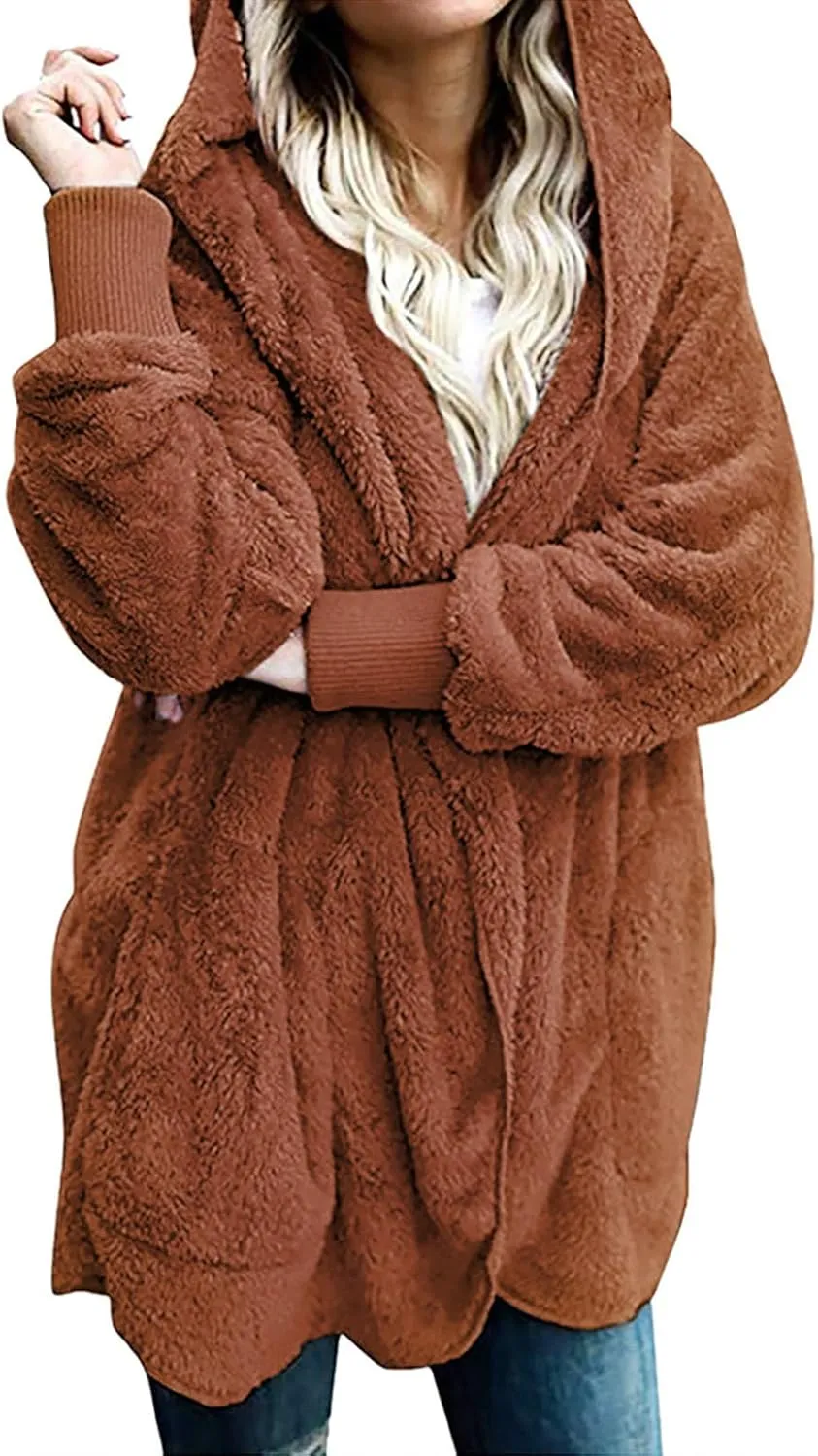 fartey Womens Oversized Fleece Jackets Zip Up Long Sleeve Hoodies Comfy Soft Fuzzy Sherpa Coats Outerwear with Pockets