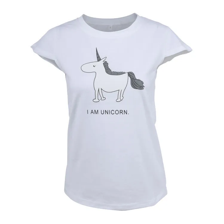 Fashion Unicorn print Scoop Short Sleeves Casual Loose T-shirt