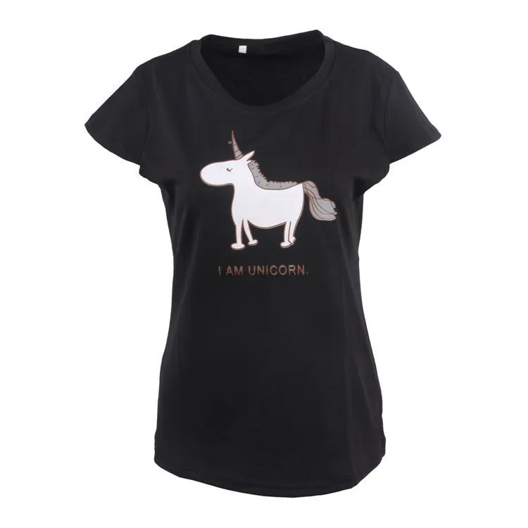 Fashion Unicorn print Scoop Short Sleeves Casual Loose T-shirt