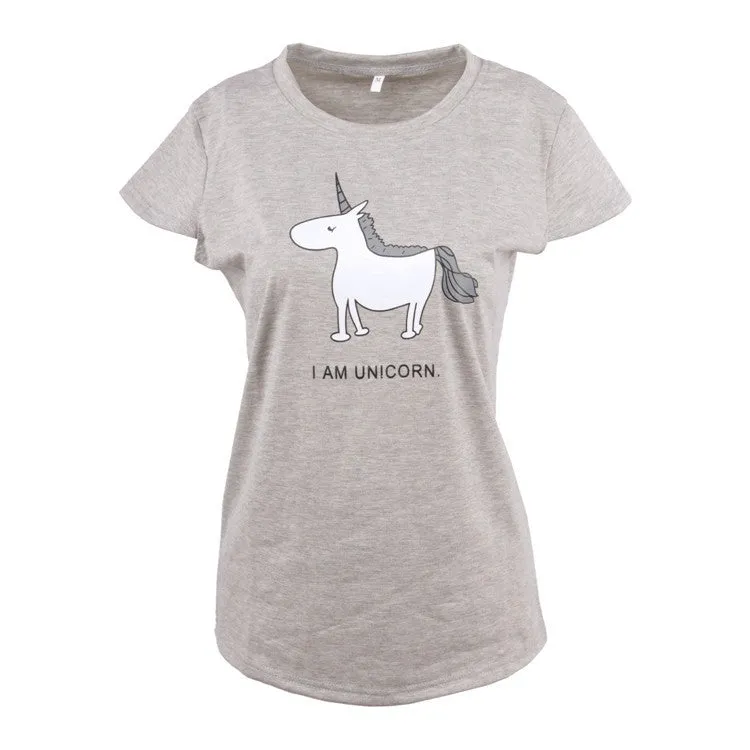 Fashion Unicorn print Scoop Short Sleeves Casual Loose T-shirt