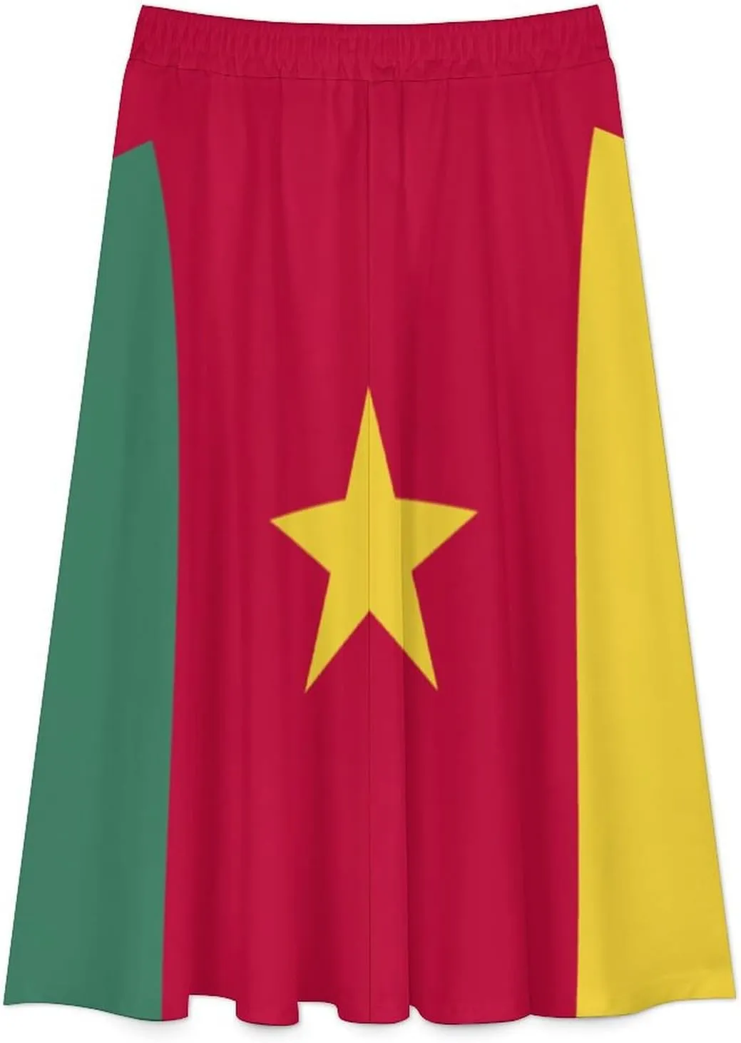 Fattyeery Womens Half Long Skirt Cameroon Flag Casual Pleated Plisse Hem Summer for Womens Midi Skirt Dress