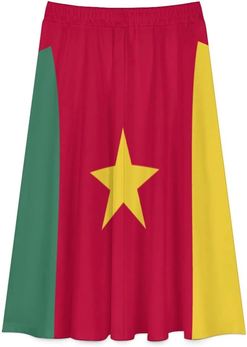 Fattyeery Womens Half Long Skirt Cameroon Flag Casual Pleated Plisse Hem Summer for Womens Midi Skirt Dress