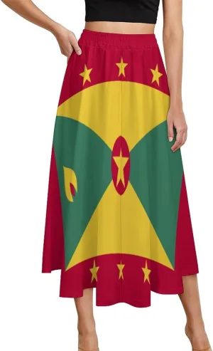 Fattyeery Womens Half Long Skirt Guyana Flag Casual Pleated Plisse Hem Summer for Womens Midi Skirt Dress