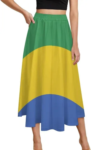Fattyeery Womens Half Long Skirt Guyana Flag Casual Pleated Plisse Hem Summer for Womens Midi Skirt Dress