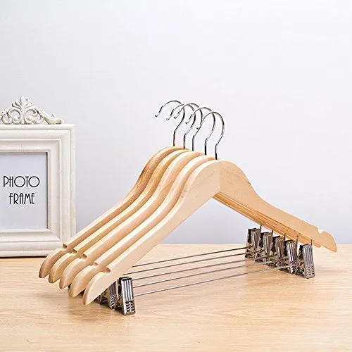 fdgfh yijia 10pcs,Hanger Solid Wooden Pant Hanger, Wooden Suit Hangers with Polished Clips and Hooks, Natural Wood Pant Hangers, Wooden Clothes Hangers, original suit