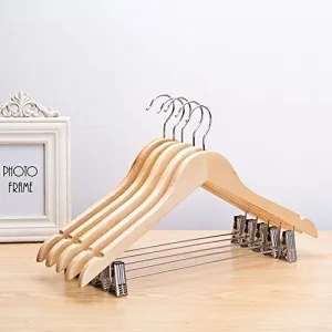 fdgfh yijia 10pcs,Hanger Solid Wooden Pant Hanger, Wooden Suit Hangers with Polished Clips and Hooks, Natural Wood Pant Hangers, Wooden Clothes Hangers, original suit