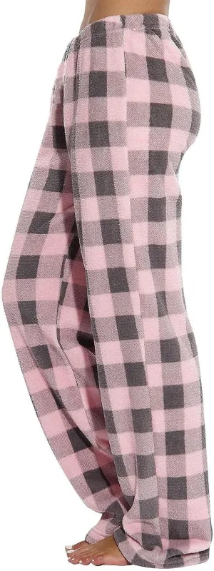 Flannel Pajama Pants Women Soft Cute Buffalo Plaid Pajama Pants Comfy Casual Elastic Waist Wide Leg Sleep Pants