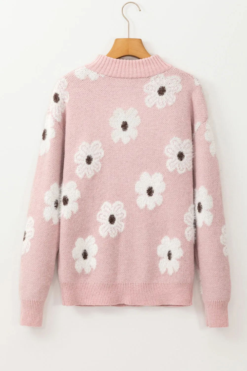 Floral Pattern Half Zip Drop Shoulder Sweater