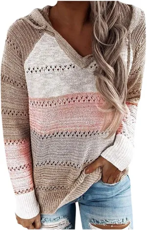 FQZWONG Spring Sweaters for Women 2025 Plus Size Long Sleeve Hoodies Casual Ladies Sweatshirts Fashion Knit Hooded Tops
