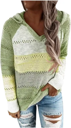 FQZWONG Spring Sweaters for Women 2025 Plus Size Long Sleeve Hoodies Casual Ladies Sweatshirts Fashion Knit Hooded Tops