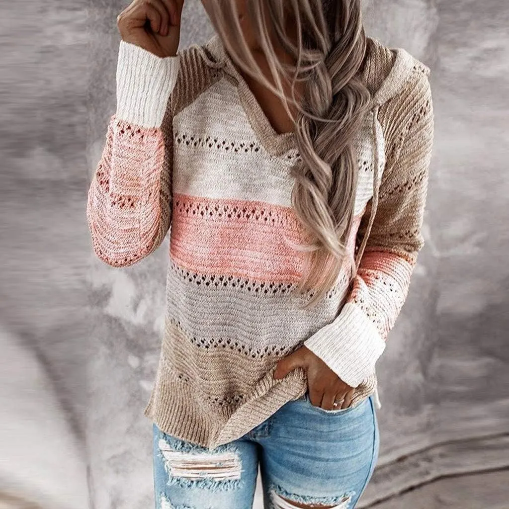 FQZWONG Spring Sweaters for Women 2025 Plus Size Long Sleeve Hoodies Casual Ladies Sweatshirts Fashion Knit Hooded Tops