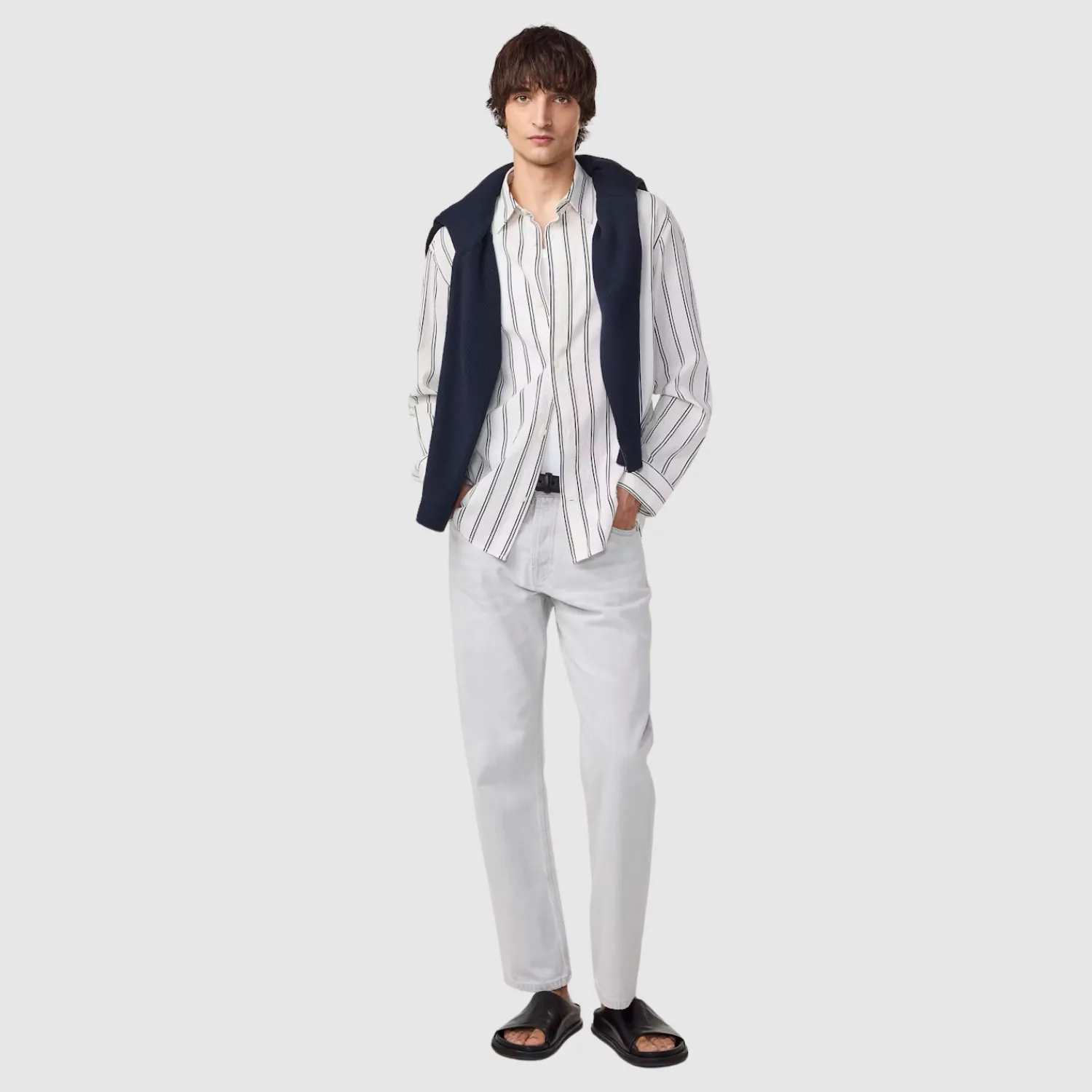 Freddy 5324 Linen Blend Shirt (Black Stripe)