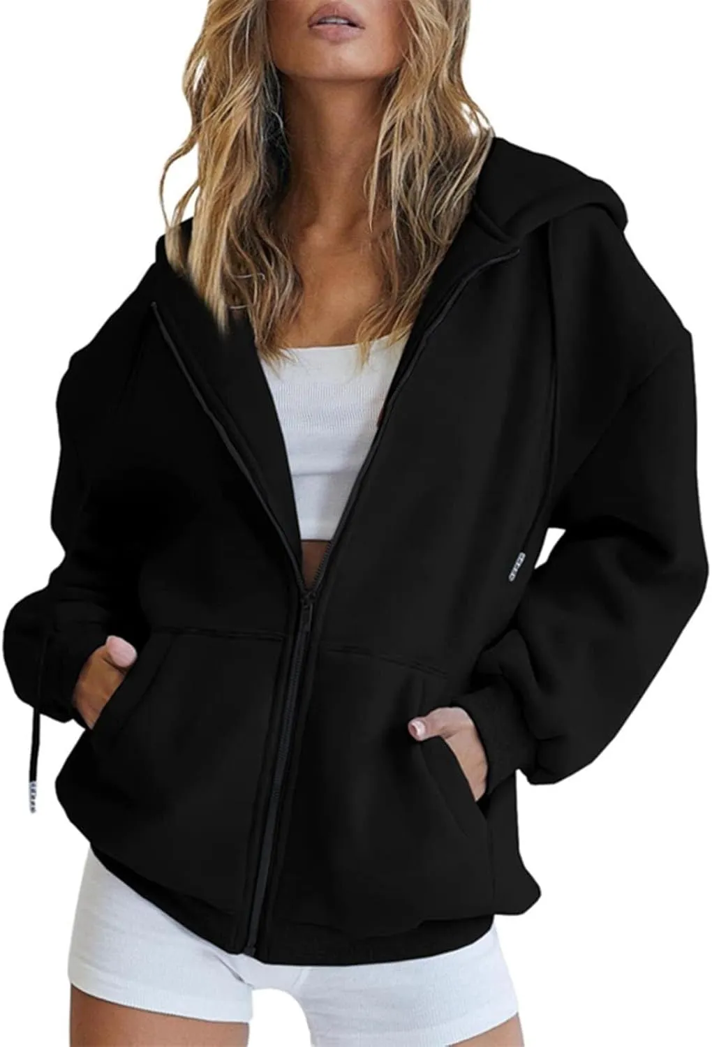 Full Zip Up Hoodie for Women Trendy 2024 Oversized Fleece Lightweight Sweatshirt Jacket Fall Preppy Teen Girls Outfit