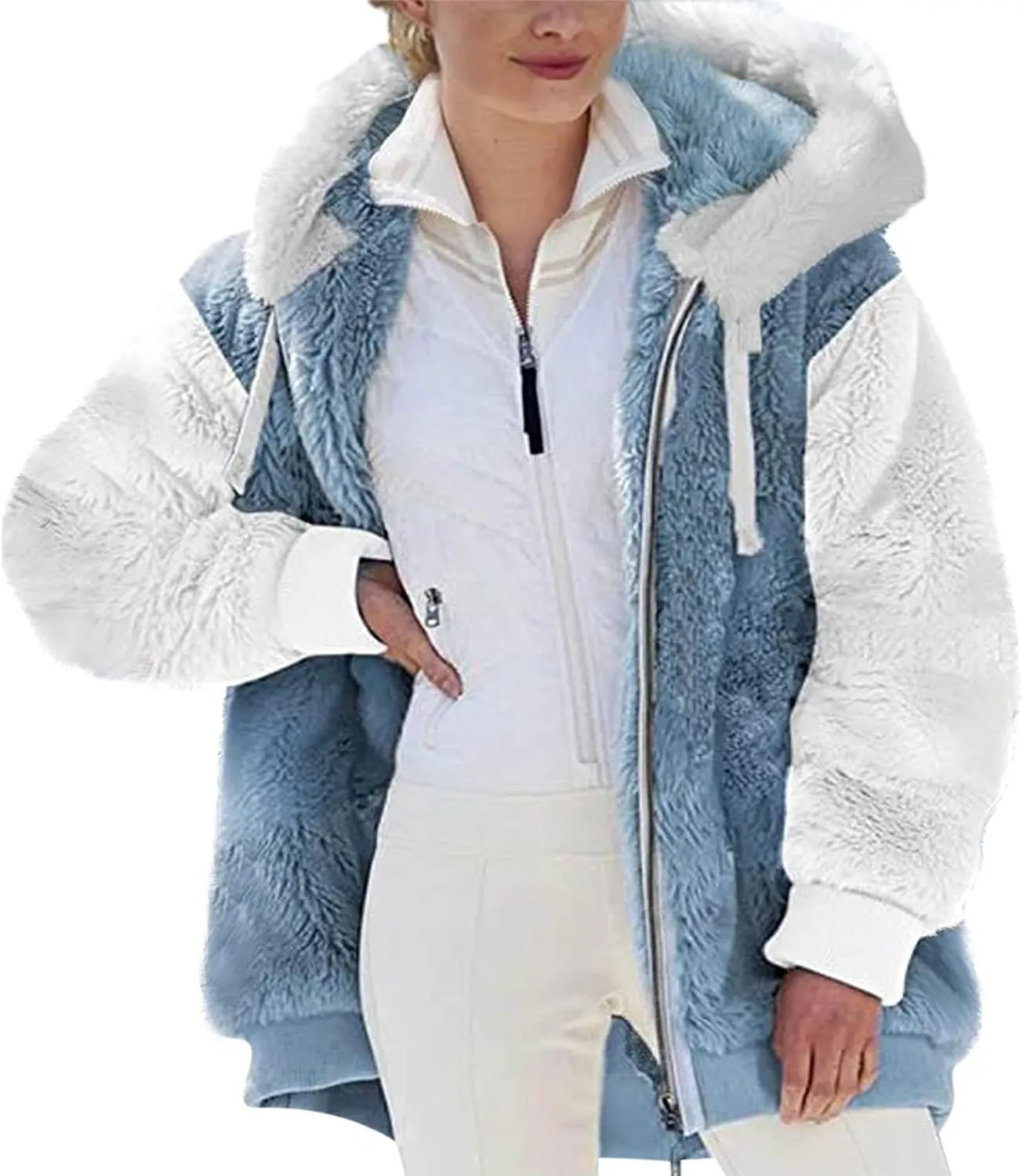 Fuzzy Fleece Jacket Women Plus Size Warm Winter Coats Fluffy Sherpa Hoodie Zip up Casual Cardigan Sweater Outerwear