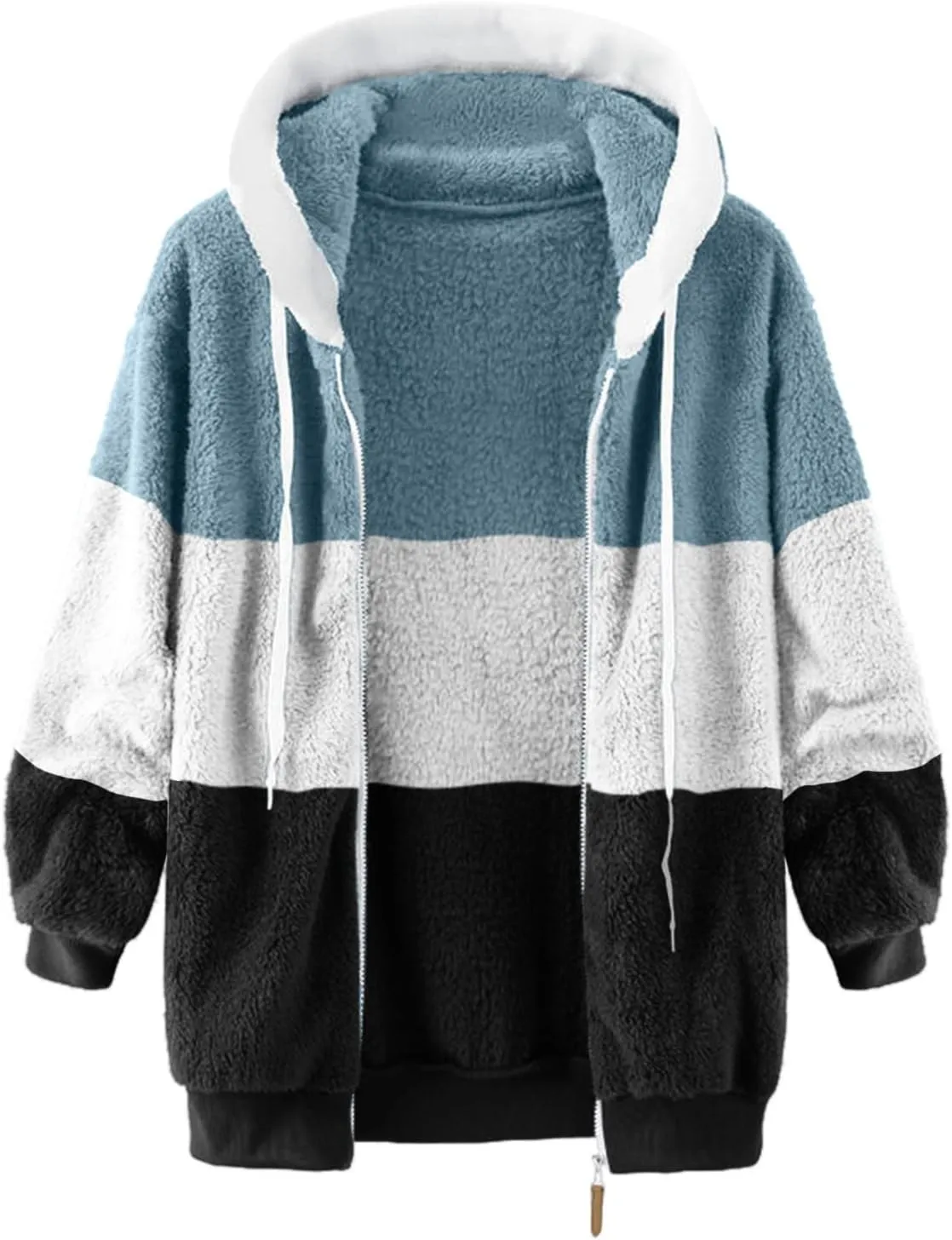 Fuzzy Fleece Jacket Women Plus Size Warm Winter Coats Fluffy Sherpa Hoodie Zip up Casual Cardigan Sweater Outerwear