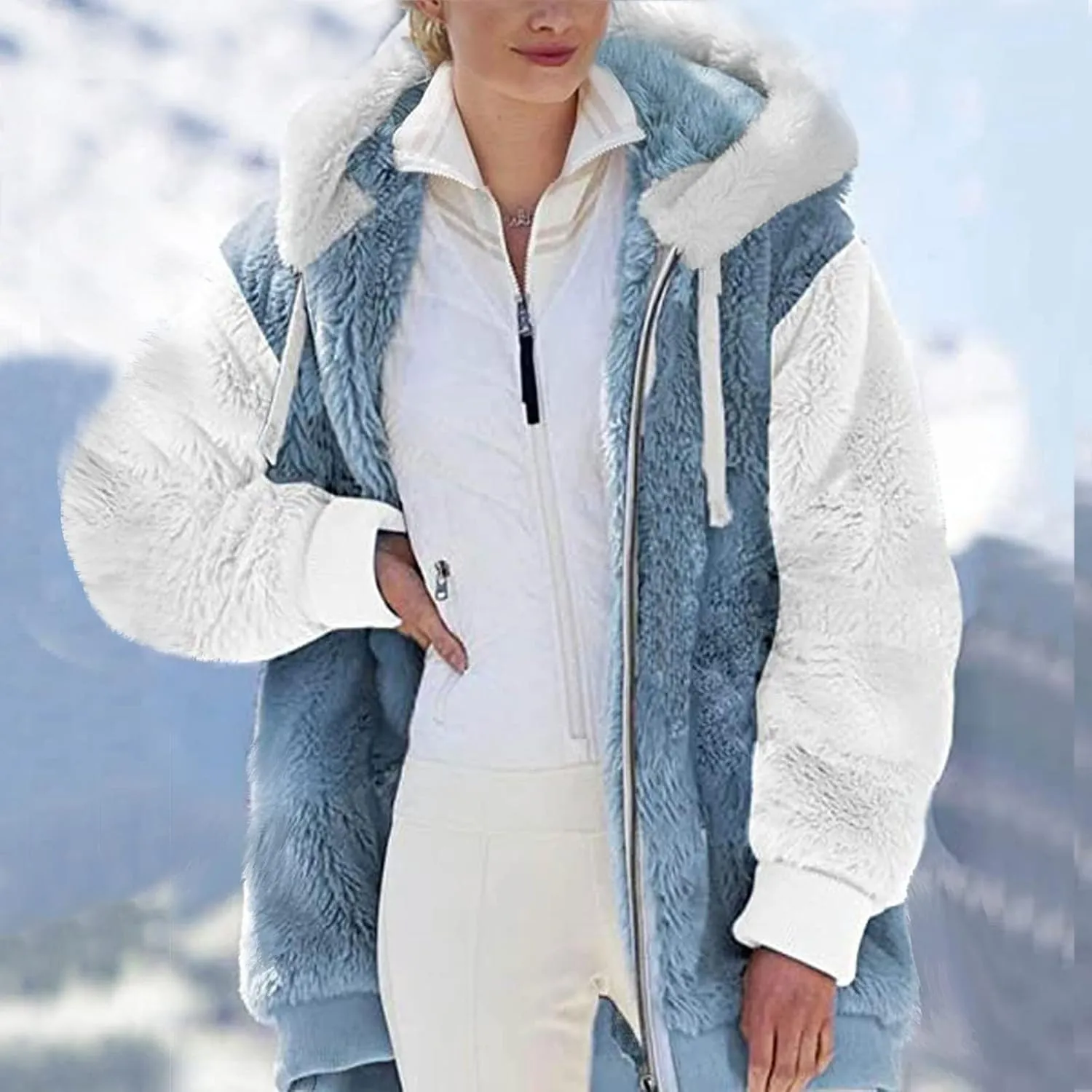 Fuzzy Fleece Jacket Women Plus Size Warm Winter Coats Fluffy Sherpa Hoodie Zip up Casual Cardigan Sweater Outerwear