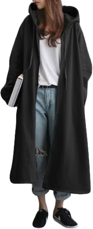GGUHHU Womens Casual Long Hoodie Coat Full Zipper Thin Fleece Lined Oversize Outerwear