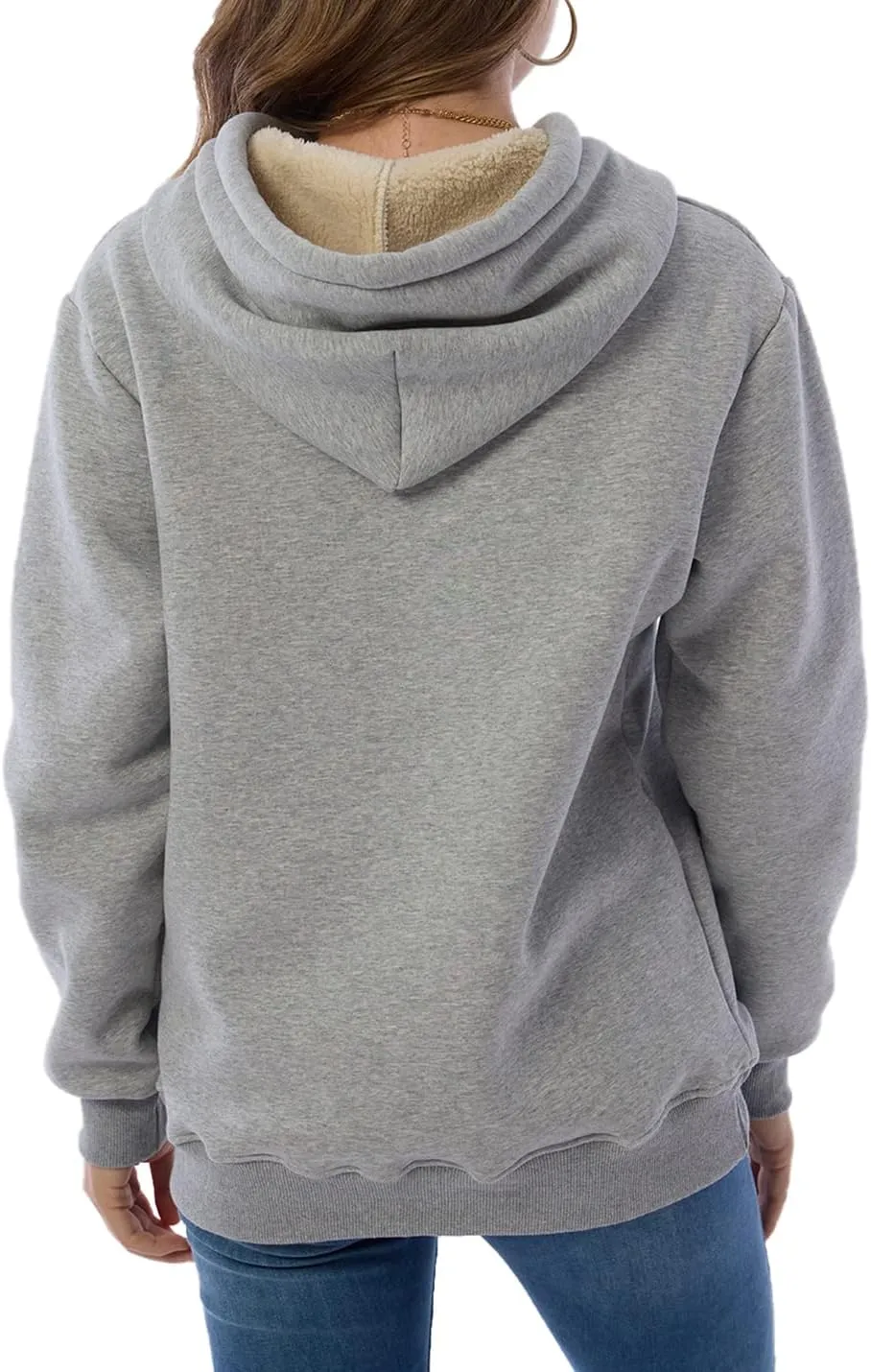 Gnveub Women's Casual Winter Warm Fleece Sherpa Lined Hooded Sweatshirt Thick Pullover Plus with Pockets