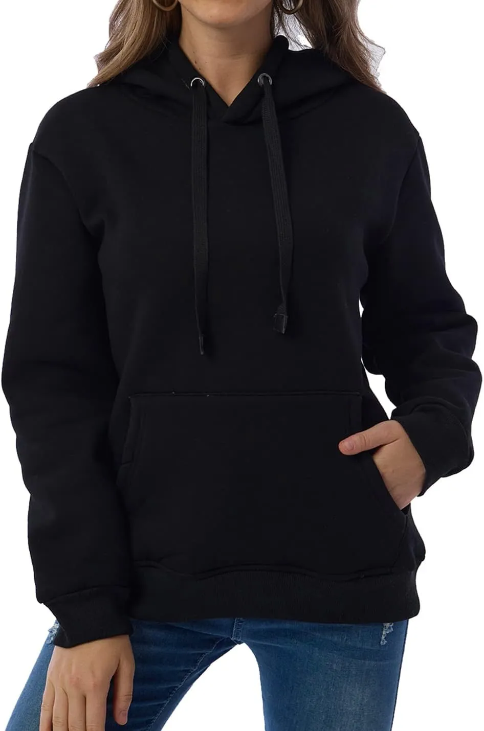 Gnveub Women's Casual Winter Warm Fleece Sherpa Lined Hooded Sweatshirt Thick Pullover Plus with Pockets