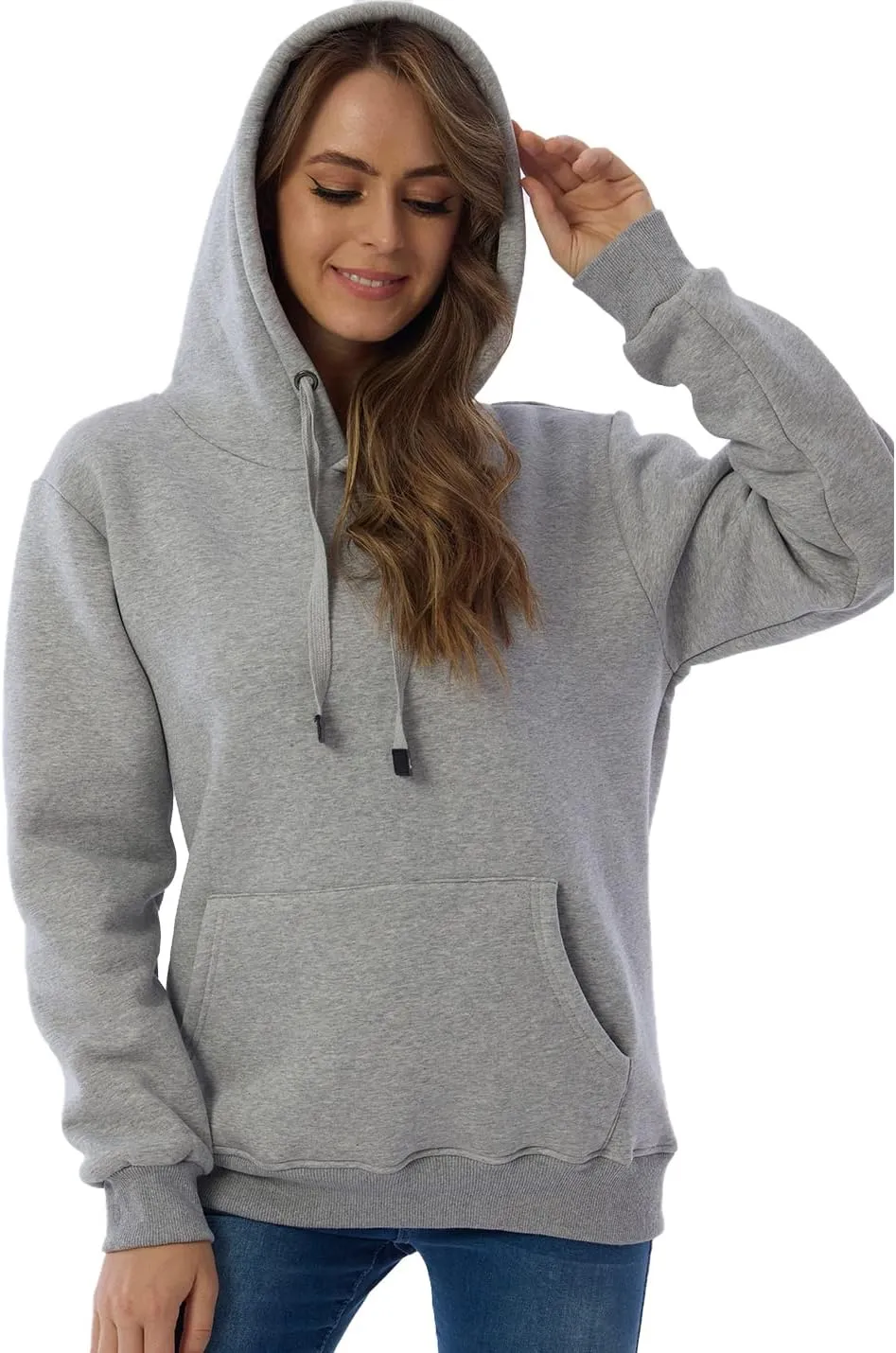 Gnveub Women's Casual Winter Warm Fleece Sherpa Lined Hooded Sweatshirt Thick Pullover Plus with Pockets