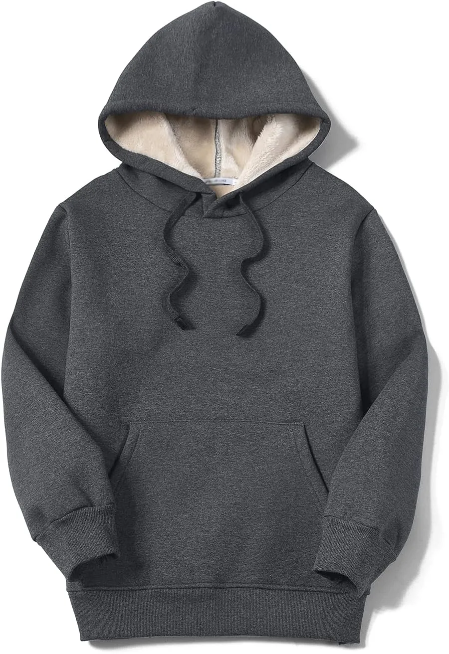 Gnveub Women's Casual Winter Warm Fleece Sherpa Lined Hooded Sweatshirt Thick Pullover Plus with Pockets