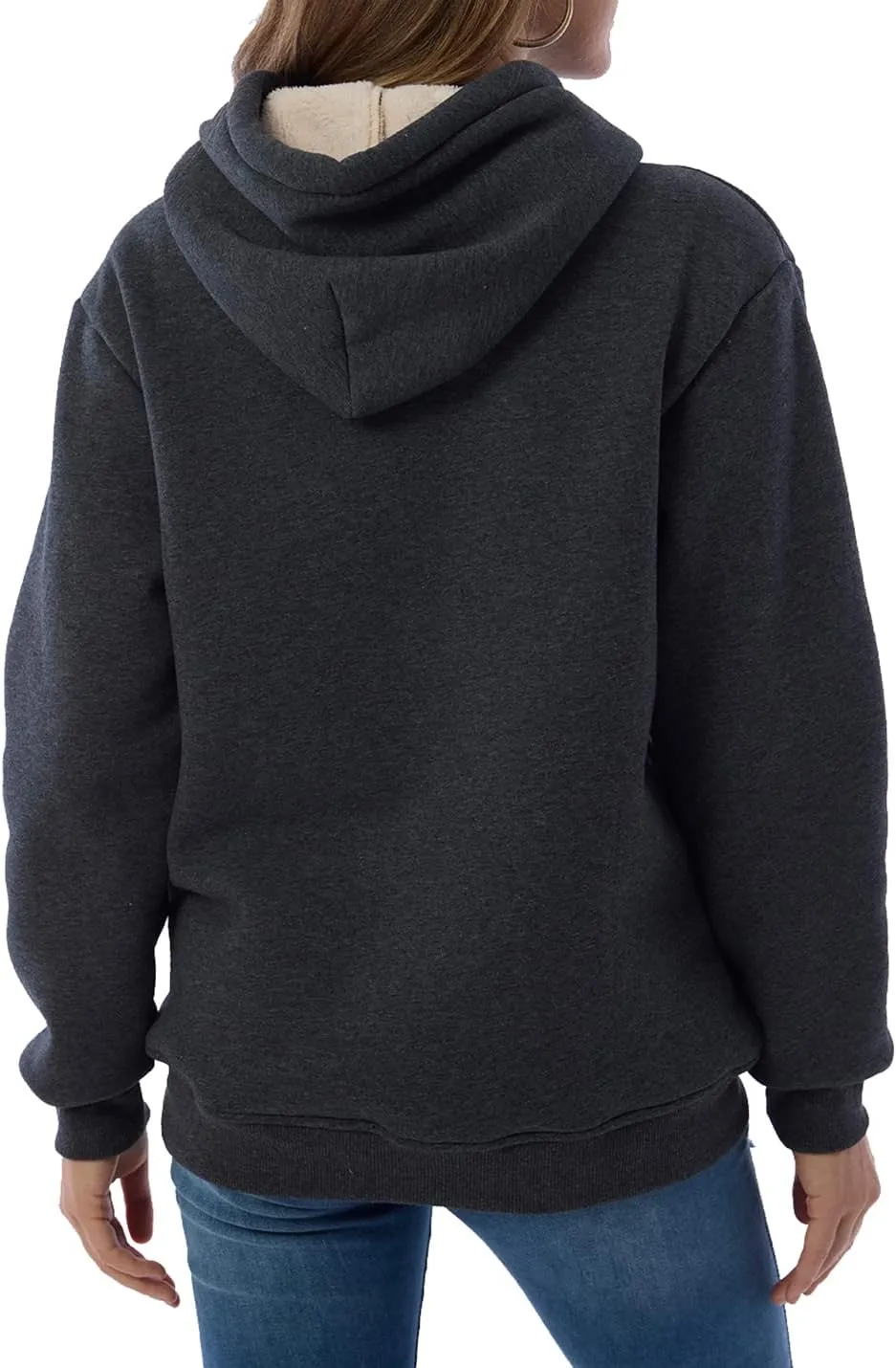 Gnveub Women's Casual Winter Warm Fleece Sherpa Lined Hooded Sweatshirt Thick Pullover Plus with Pockets